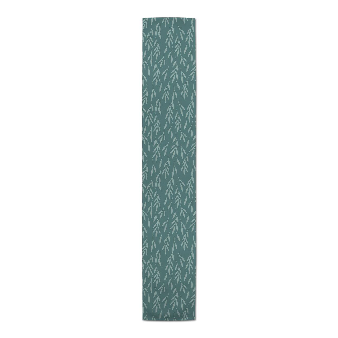 72" Teal & Mint Leaves Cotton Twill Table Runner